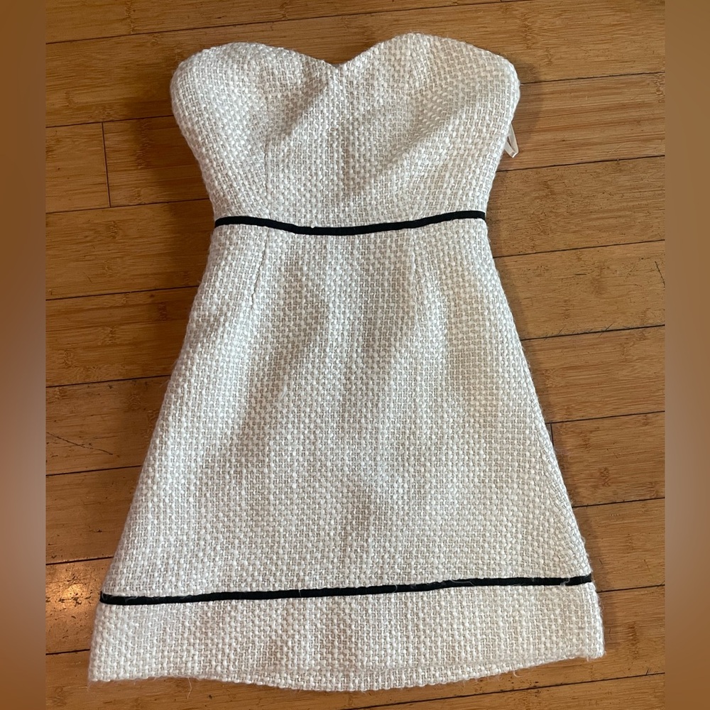 Kimchi Blue Strapless Dress in Cream with Black Trim